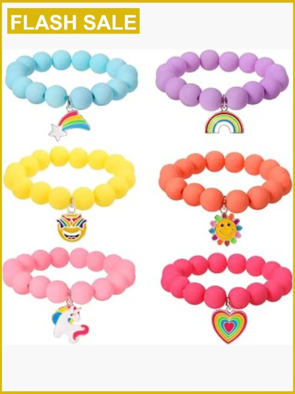 6Pc Beaded Charm Bracelets Set, Rainbow Monster Unicorn Friendship Bracelets